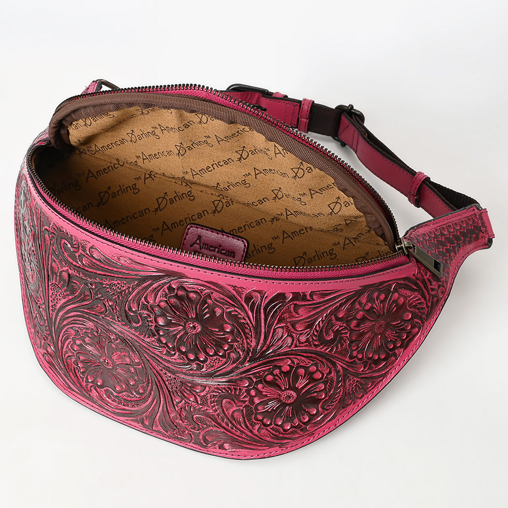 ADBGZ829 Hand-Tooled Leather Western Belt Bag - Floral Fanny Pack with Adjustable Strap