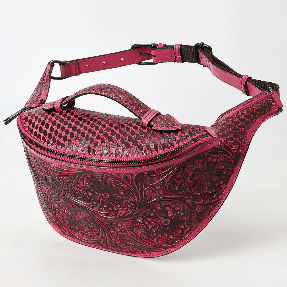 ADBGZ829 Hand-Tooled Leather Western Belt Bag - Floral Fanny Pack with Adjustable Strap