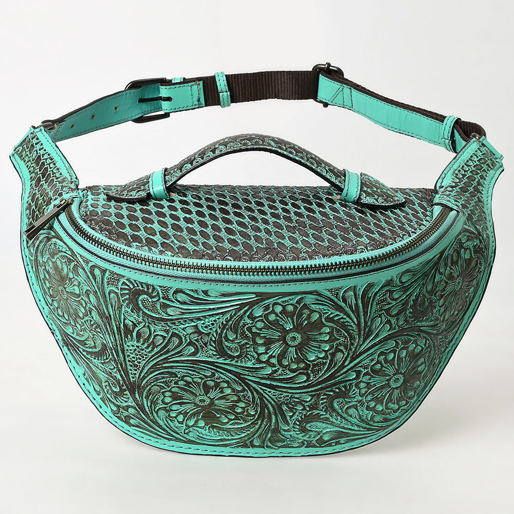 ADBGZ829 Hand-Tooled Leather Western Belt Bag - Floral Fanny Pack with Adjustable Strap
