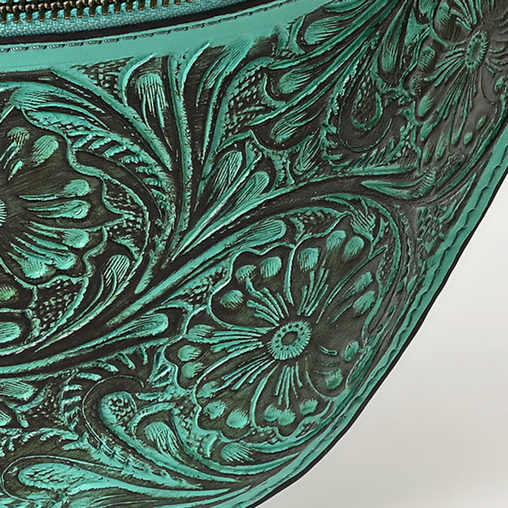 ADBGZ829 Hand-Tooled Leather Western Belt Bag - Floral Fanny Pack with Adjustable Strap