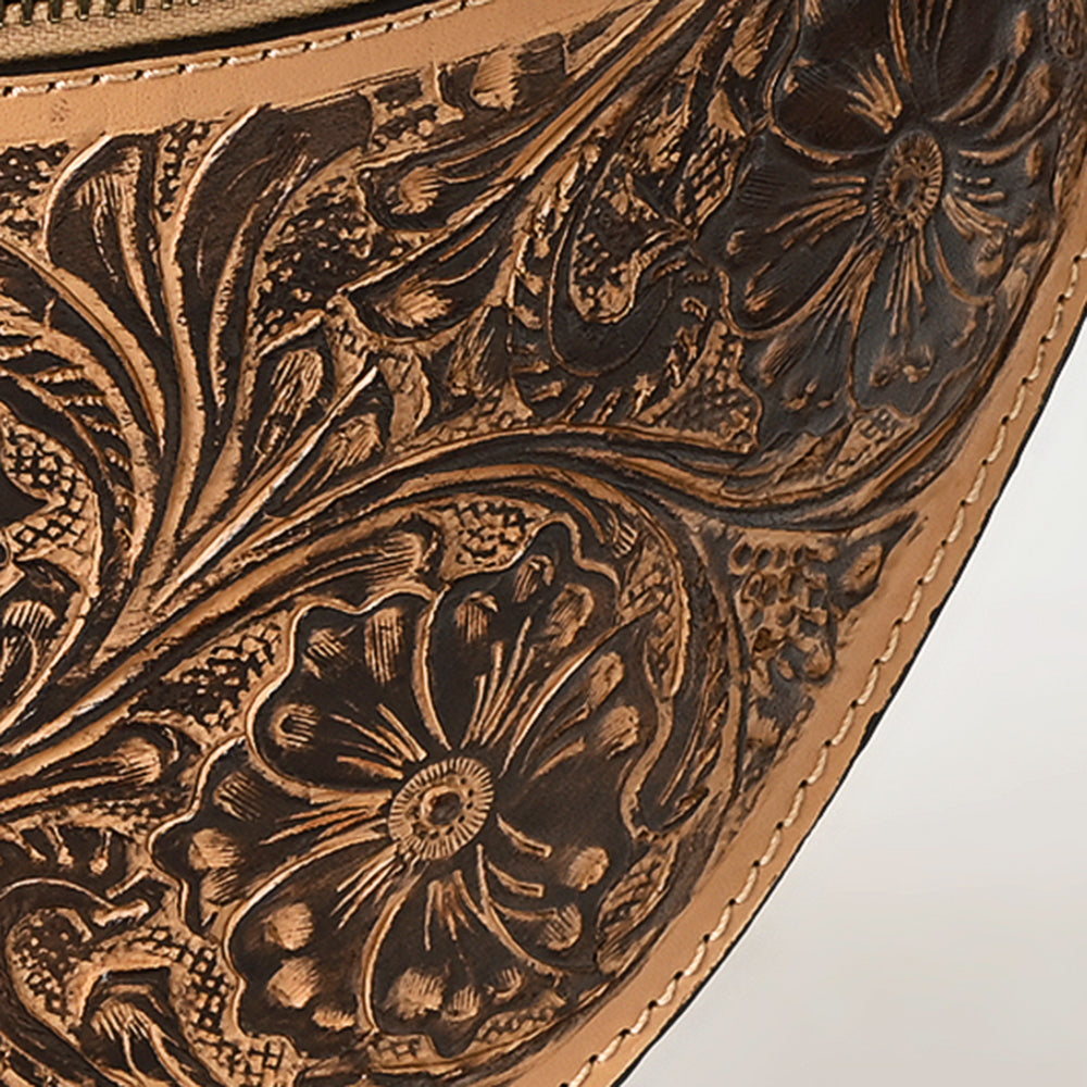 ADBGZ829 Hand-Tooled Leather Western Belt Bag - Floral Fanny Pack with Adjustable Strap