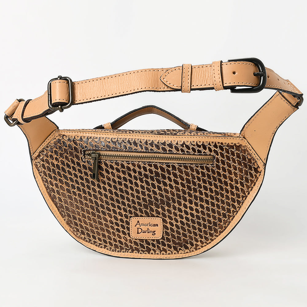 ADBGZ829 Hand-Tooled Leather Western Belt Bag - Floral Fanny Pack with Adjustable Strap