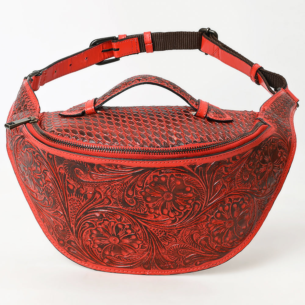 ADBGZ829 Hand-Tooled Leather Western Belt Bag - Floral Fanny Pack with Adjustable Strap