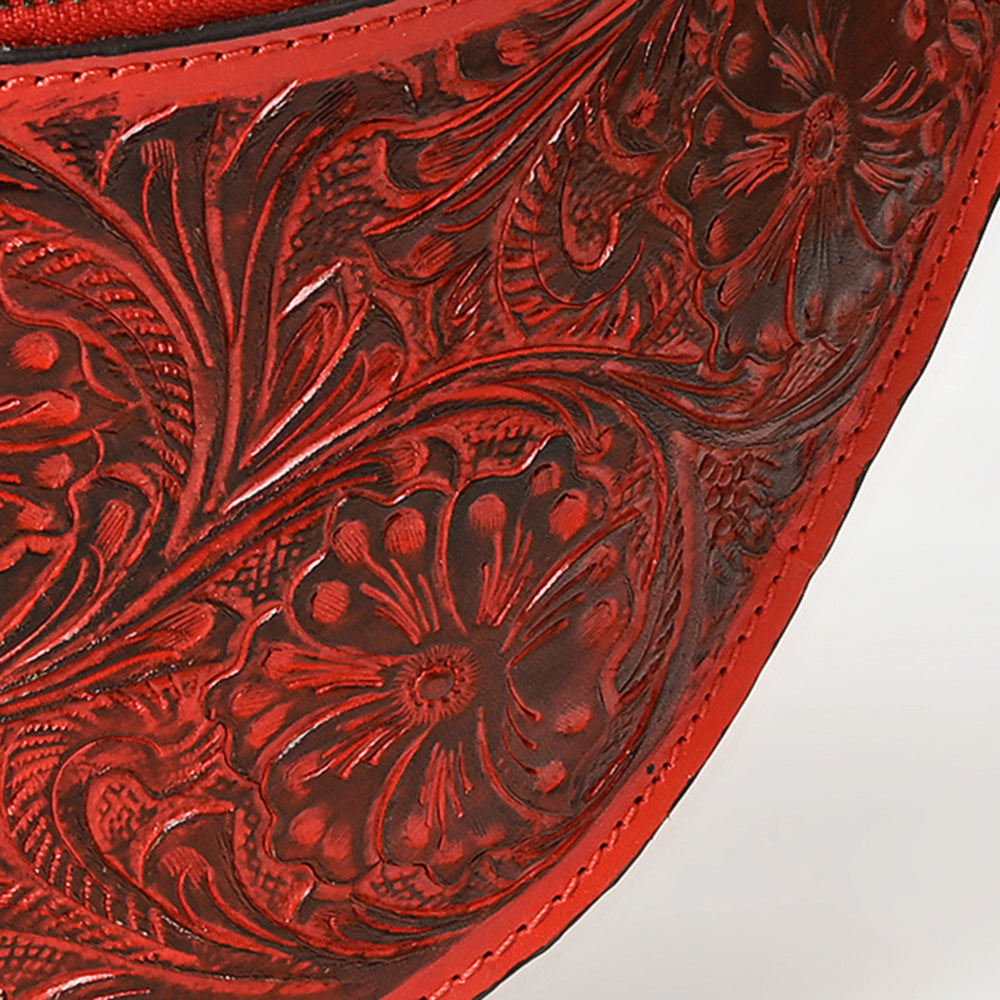 ADBGZ829 Hand-Tooled Leather Western Belt Bag - Floral Fanny Pack with Adjustable Strap