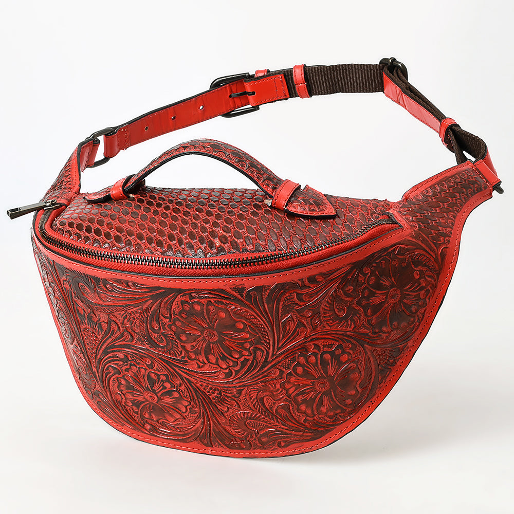 ADBGZ829 Hand-Tooled Leather Western Belt Bag - Floral Fanny Pack with Adjustable Strap