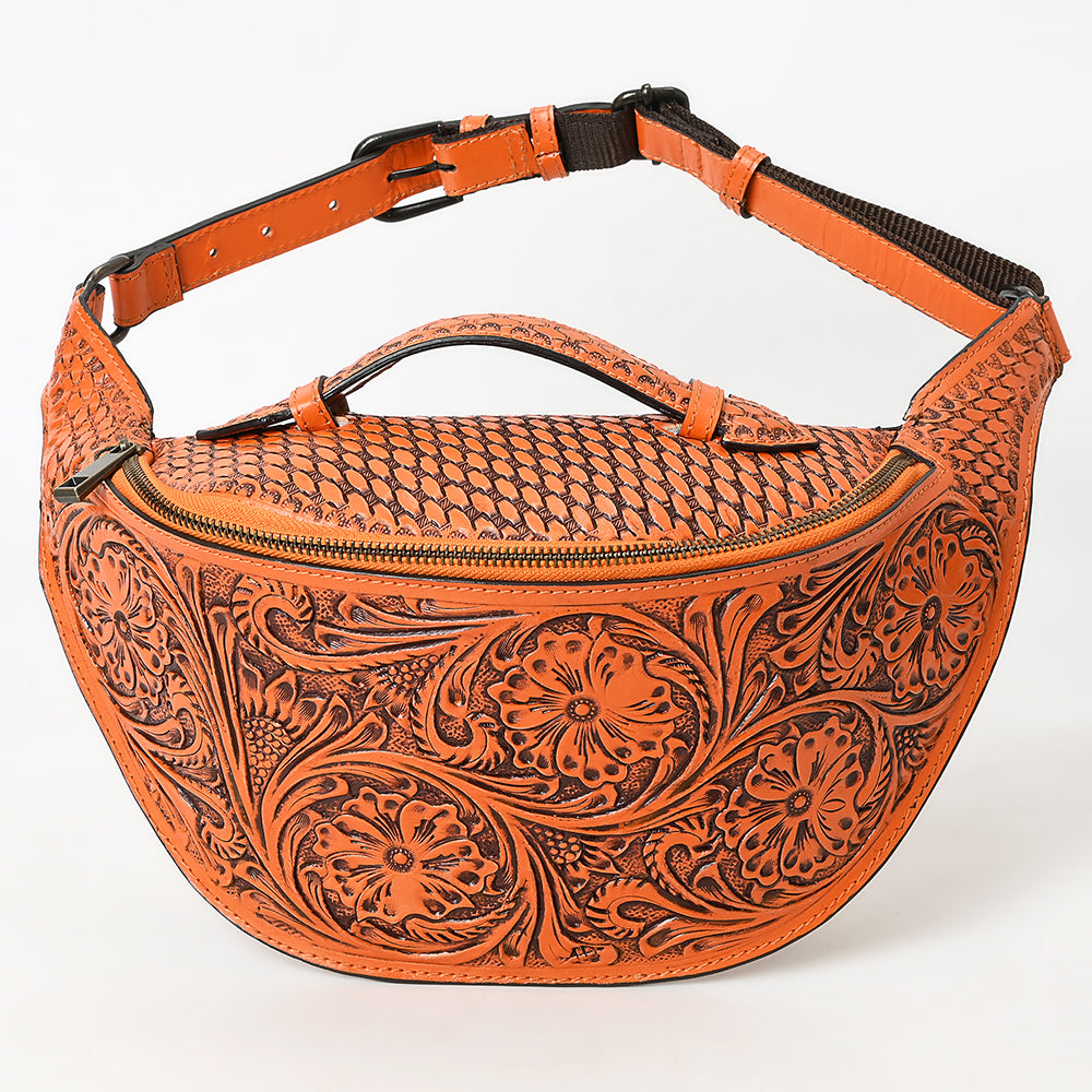ADBGZ829 Hand-Tooled Leather Western Belt Bag - Floral Fanny Pack with Adjustable Strap