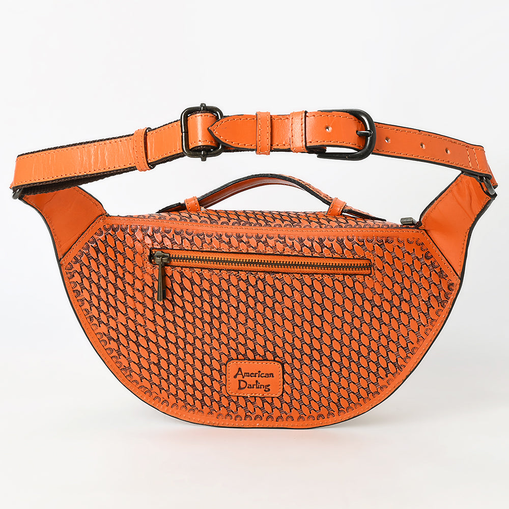 ADBGZ829 Hand-Tooled Leather Western Belt Bag - Floral Fanny Pack with Adjustable Strap