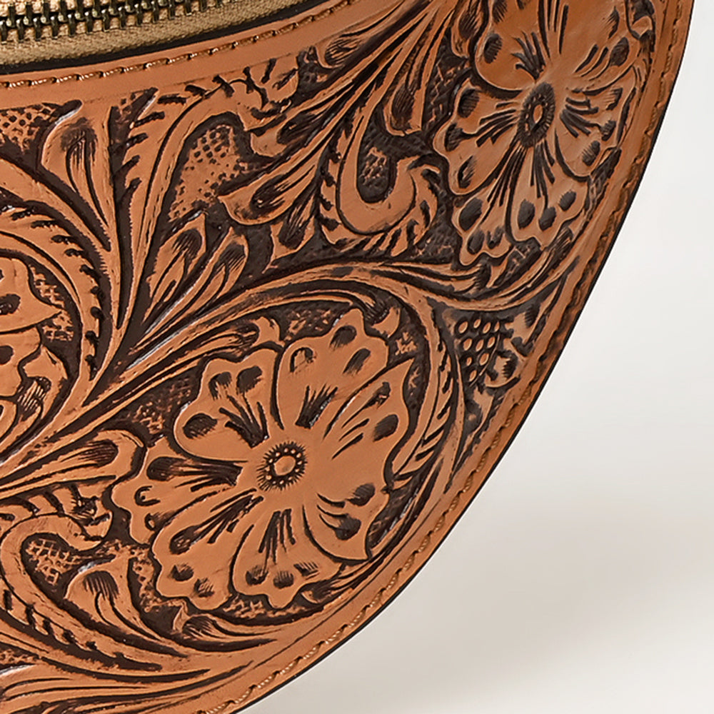 ADBGZ829 Hand-Tooled Leather Western Belt Bag - Floral Fanny Pack with Adjustable Strap