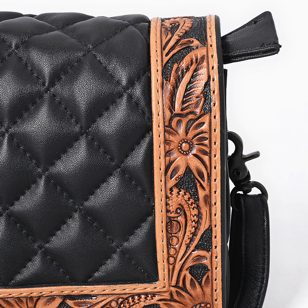 ADBG1673 Western Floral Tooled Leather Organizer Wallet - Handmade Cowhide Wristlet by American Darling