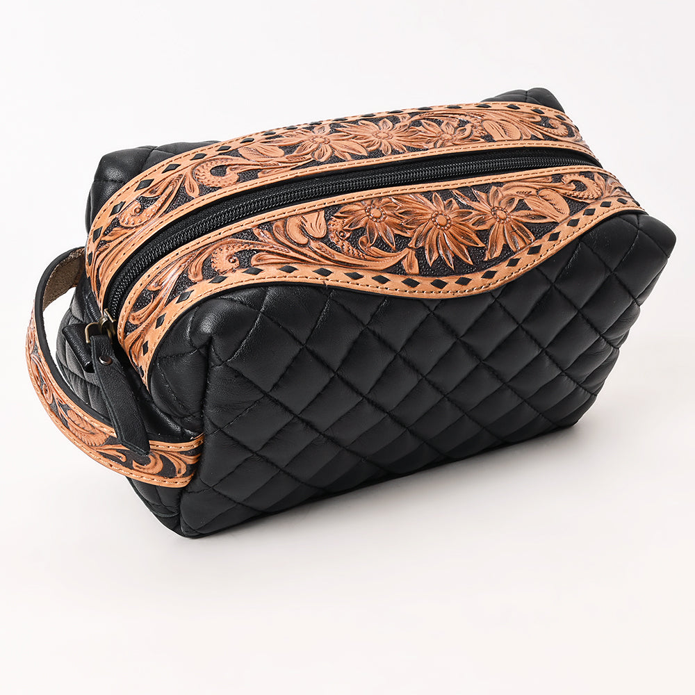ADBG1675 Western Hand-Tooled Leather Toiletry Bag - Travel Dopp Kit by American Darling