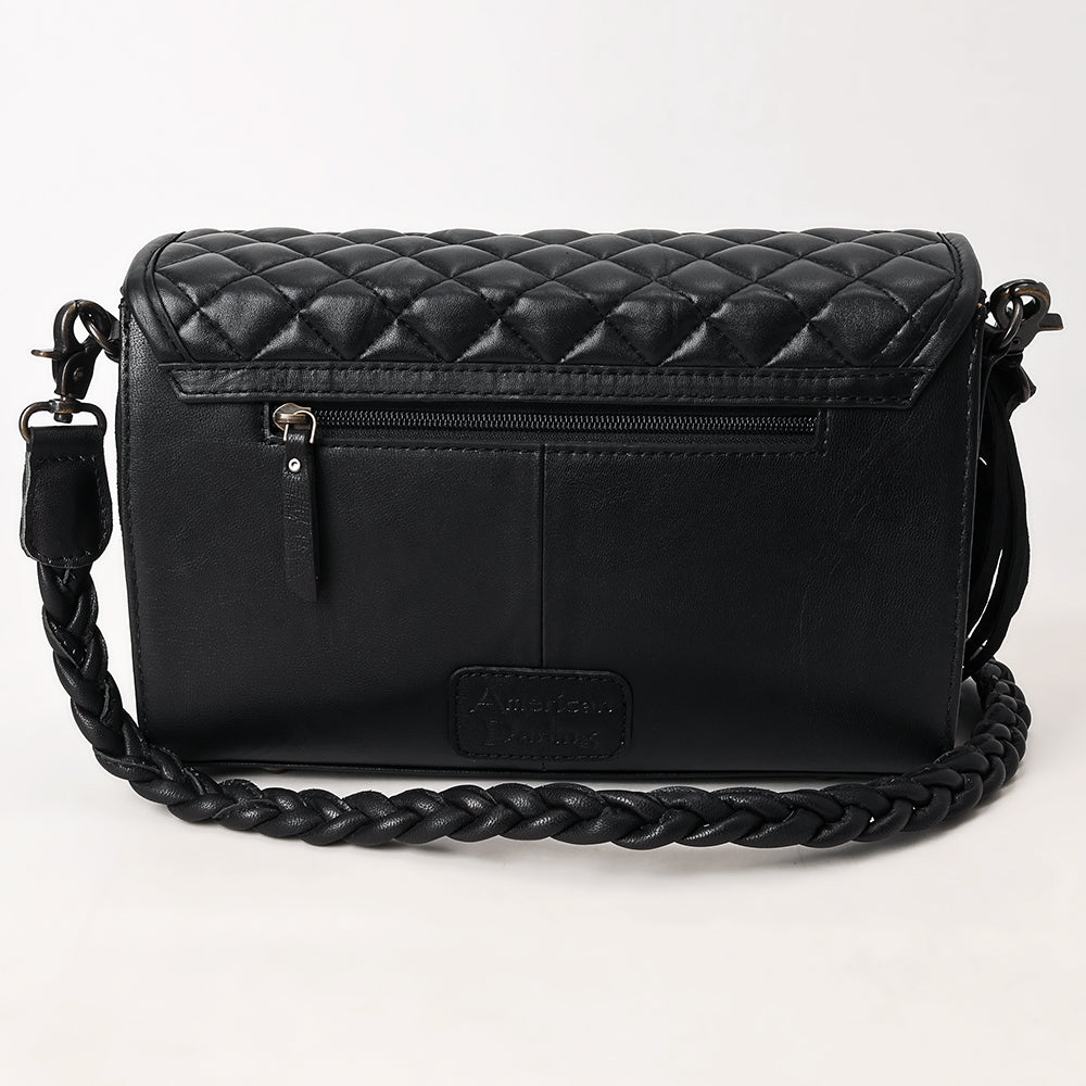 ADBG1678 Black Quilted Leather Fringe Wallet with Tooled Corners - American Darling