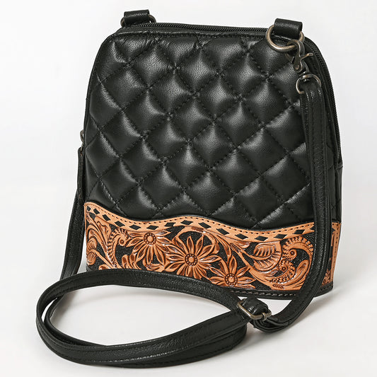 ADBG1679 Quilted Leather Crossbody Bag with Floral Tooled Border - American Darling