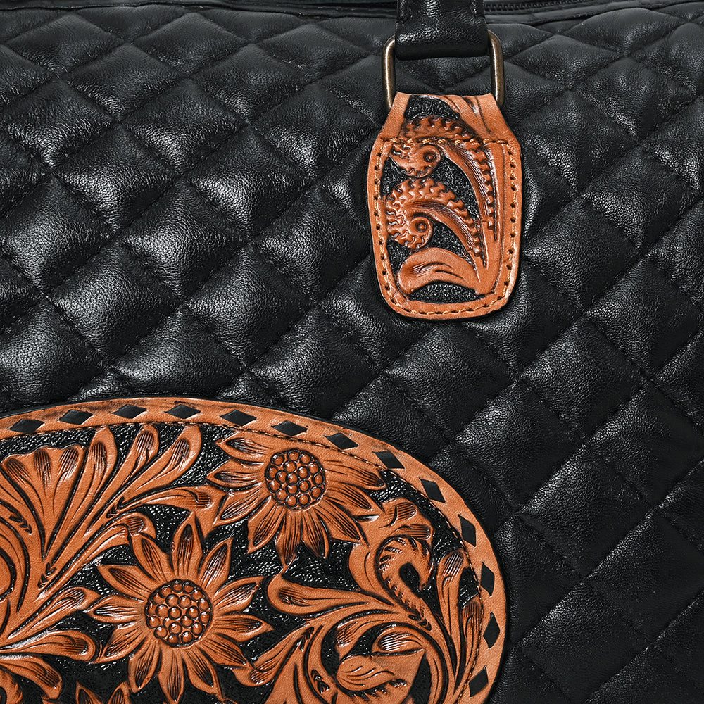 ADBG1681 Hand-Tooled Leather Duffel - Western Floral Business Bag by American Darling
