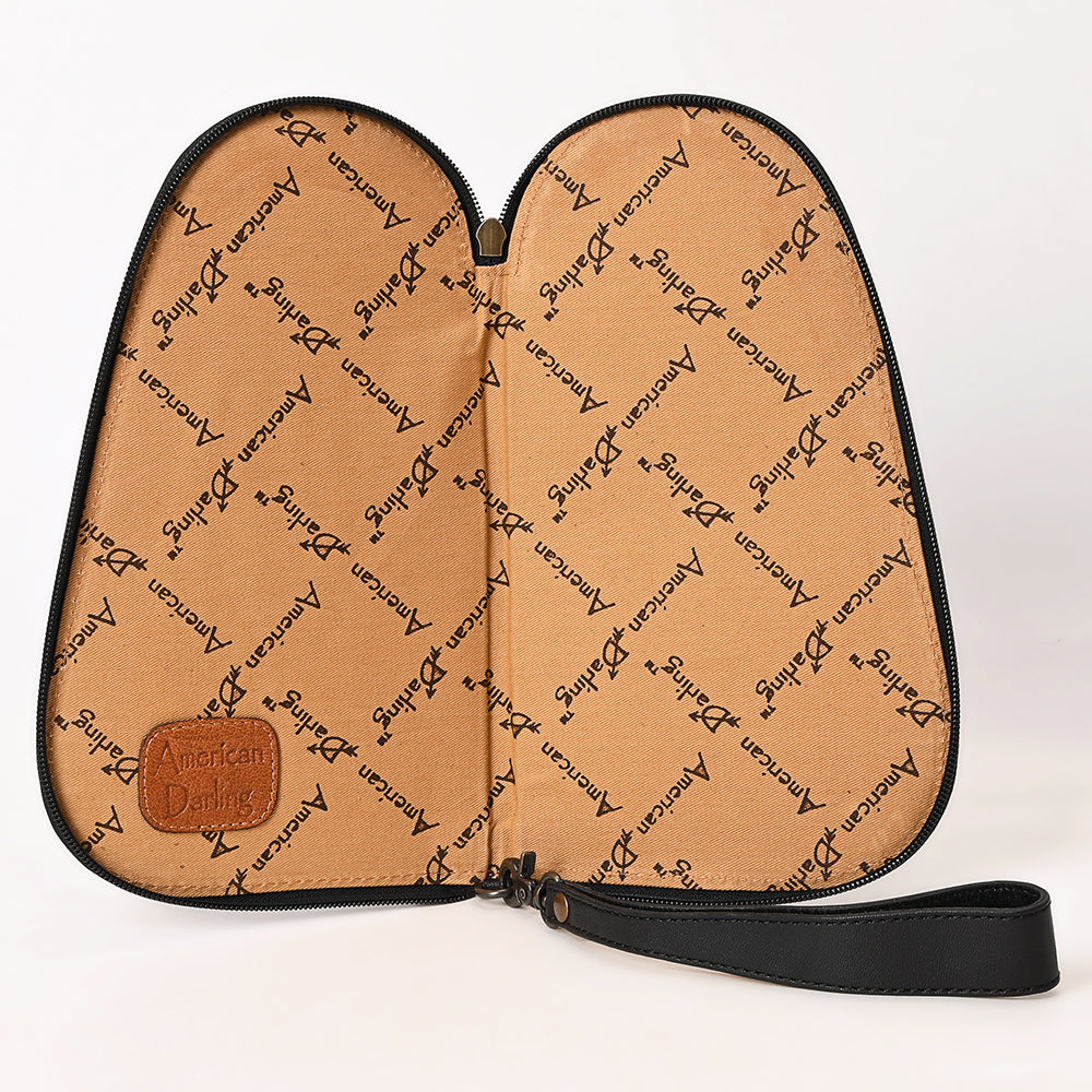 ADGC108 Black Quilted & Tooled Leather Pistol Case - Western Daisy by American Darling