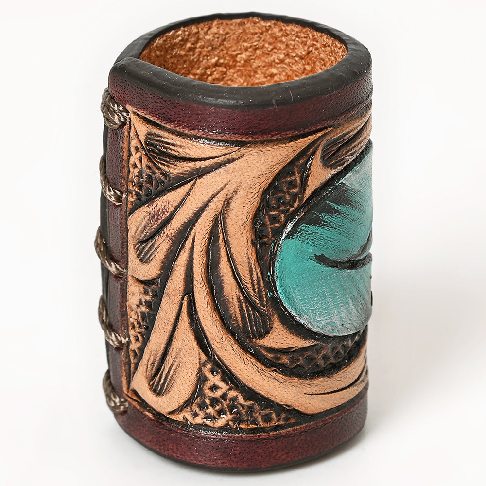 ADSRG104 American Darling Hand Tooled Leather Scarf Ring - Vegetable-Tanned Western Scarf Slide