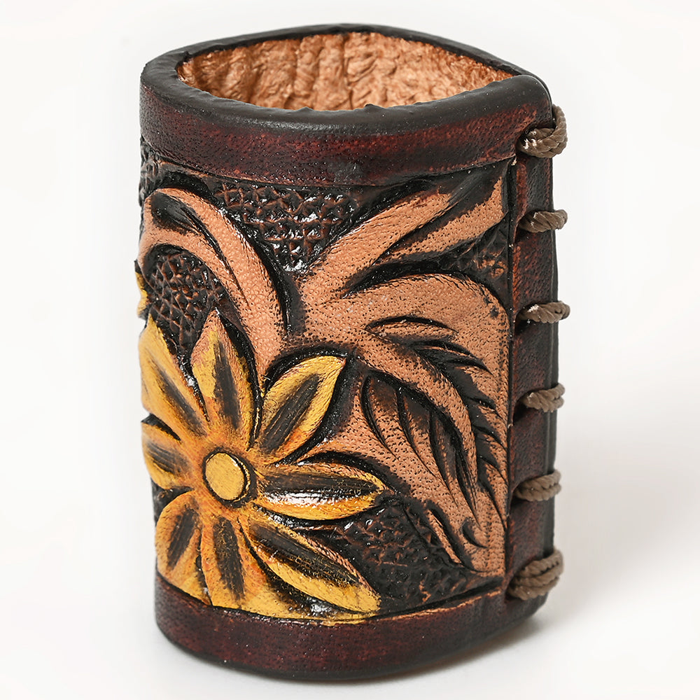 ADSRG104 American Darling Hand Tooled Leather Scarf Ring - Vegetable-Tanned Western Scarf Slide