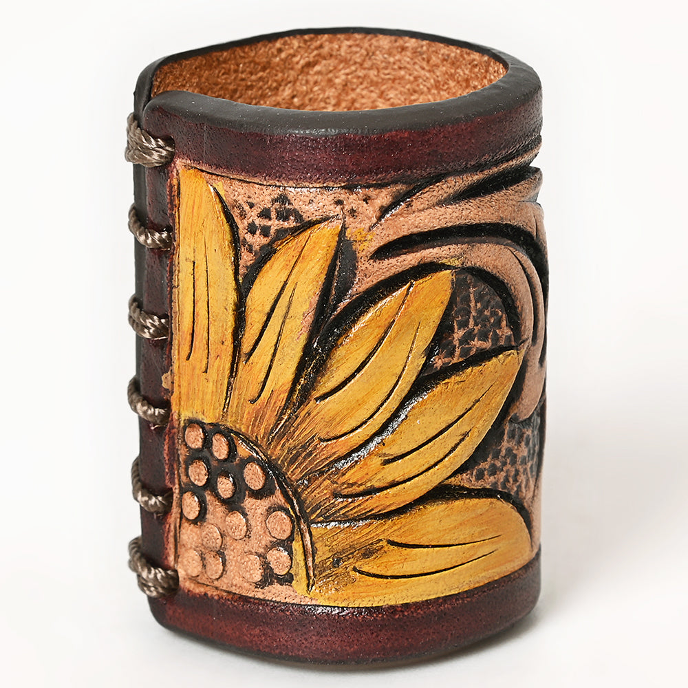 ADSRG104 American Darling Hand Tooled Leather Scarf Ring - Vegetable-Tanned Western Scarf Slide