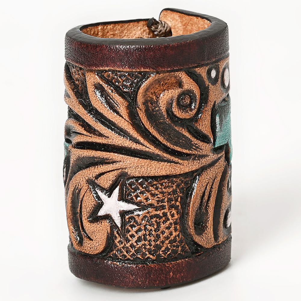 ADSRG104 American Darling Hand Tooled Leather Scarf Ring - Vegetable-Tanned Western Scarf Slide