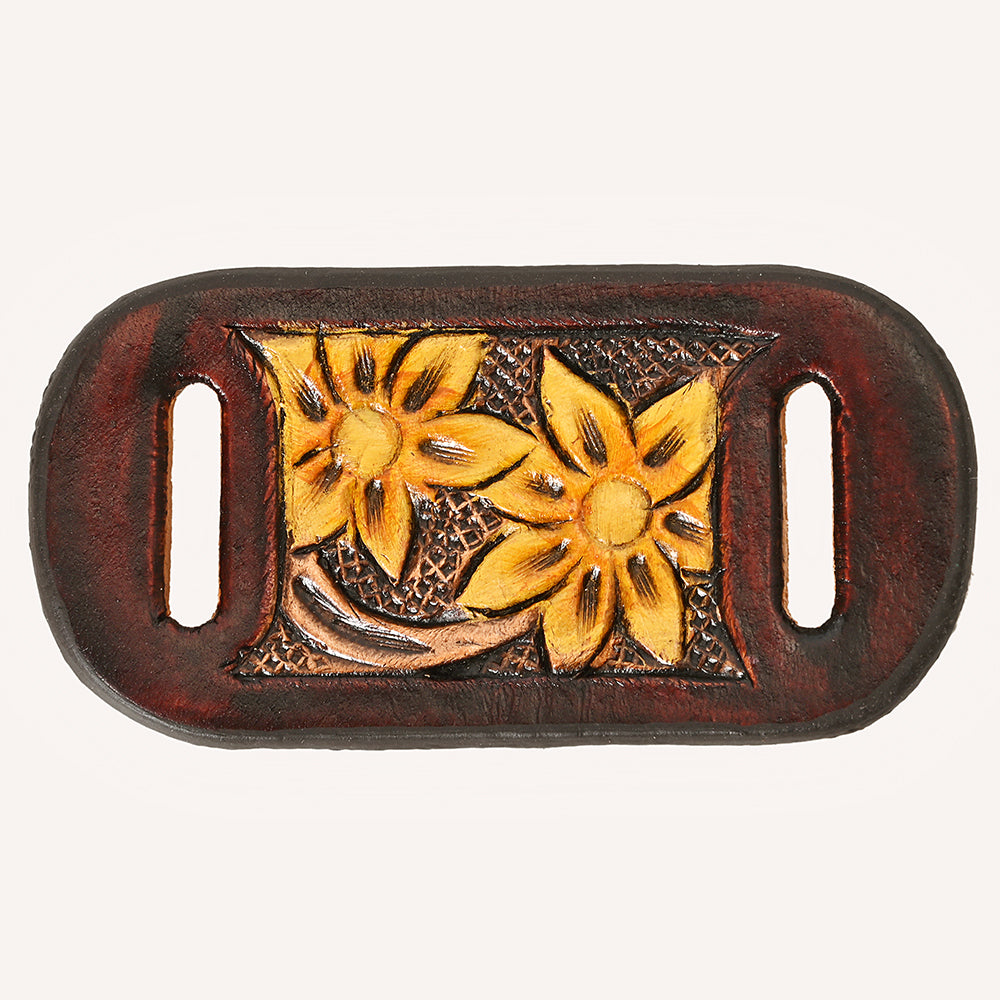 ADSRG105 American Darling Hand Tooled Leather Scarf Ring - Vegetable-Tanned Sunflower Scarf Slide