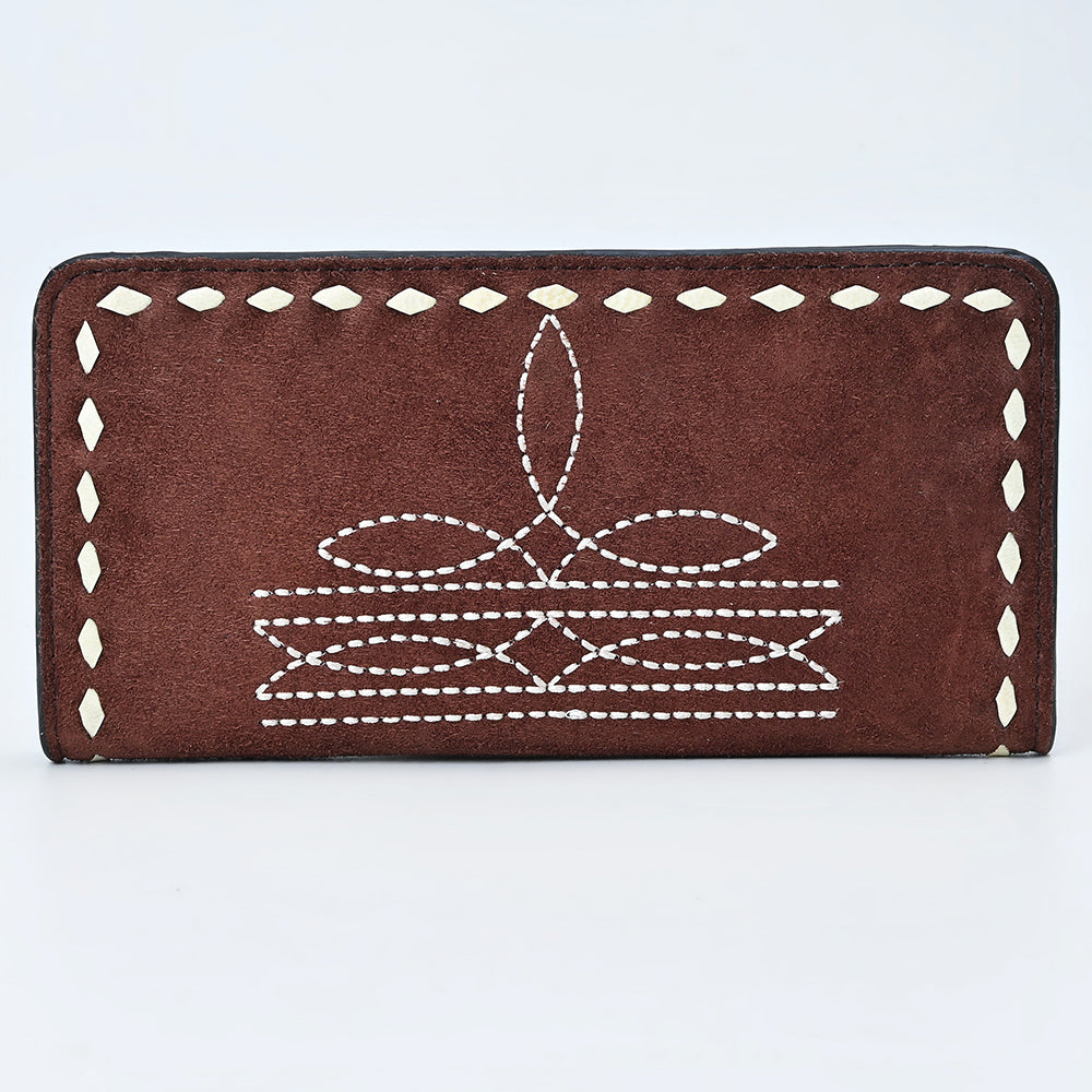 ADBG1687 Genuine suede Leather Wallet with White Whipstitch Embroidery - Western Style