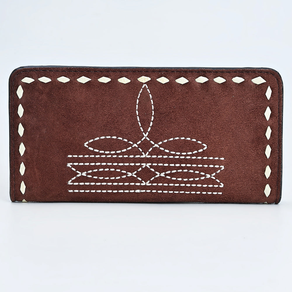 ADBG1687 Genuine suede Leather Wallet with White Whipstitch Embroidery - Western Style