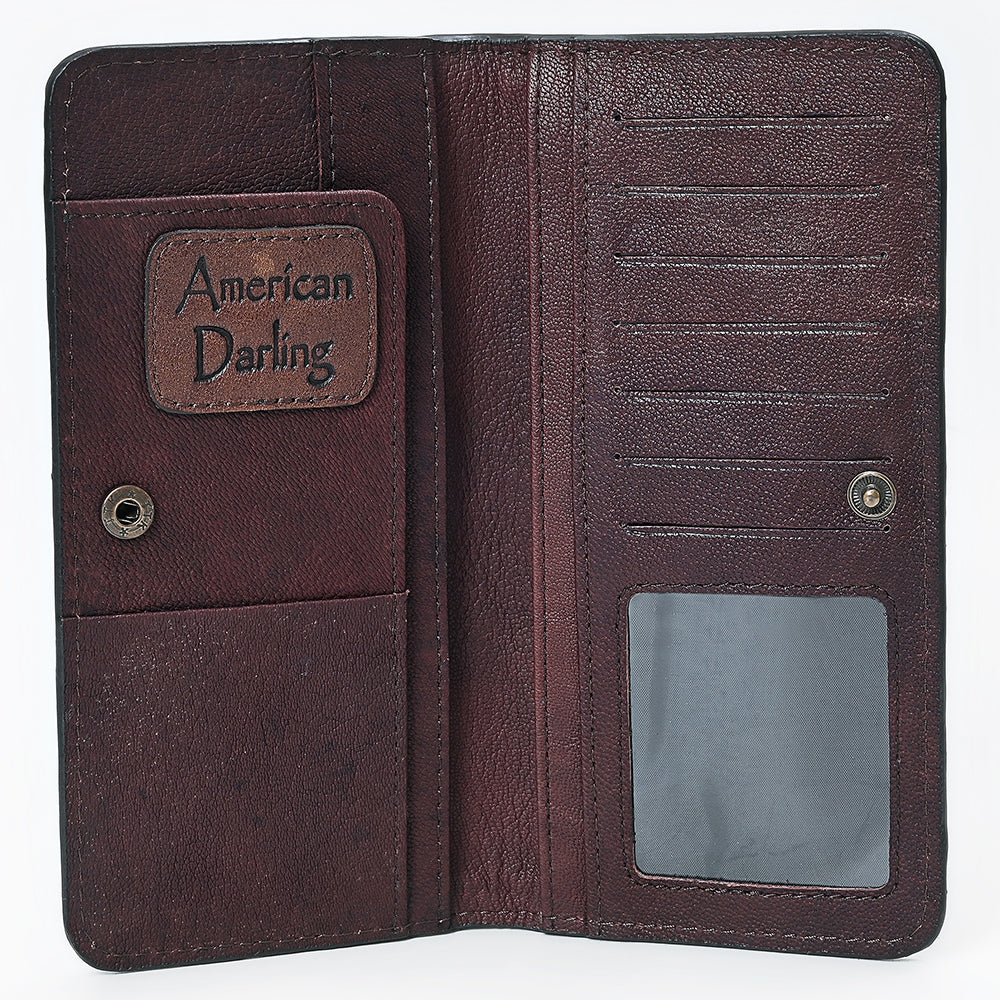 ADBG1687 Genuine suede Leather Wallet with White Whipstitch Embroidery - Western Style