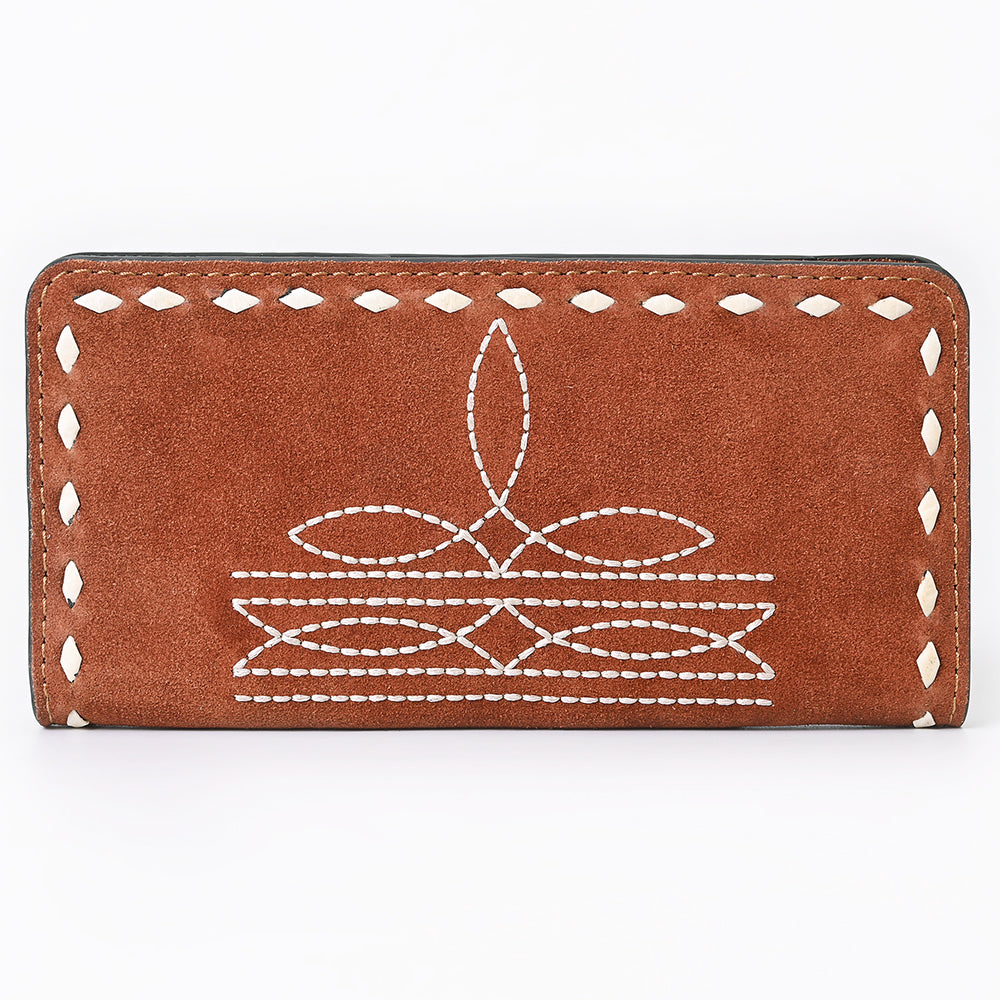 ADBG1687 Genuine suede Leather Wallet with White Whipstitch Embroidery - Western Style