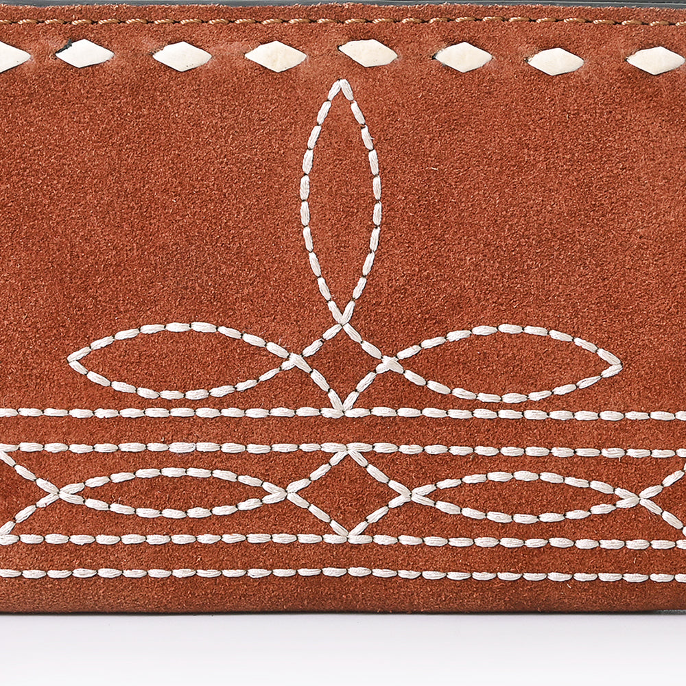 ADBG1687 Genuine suede Leather Wallet with White Whipstitch Embroidery - Western Style