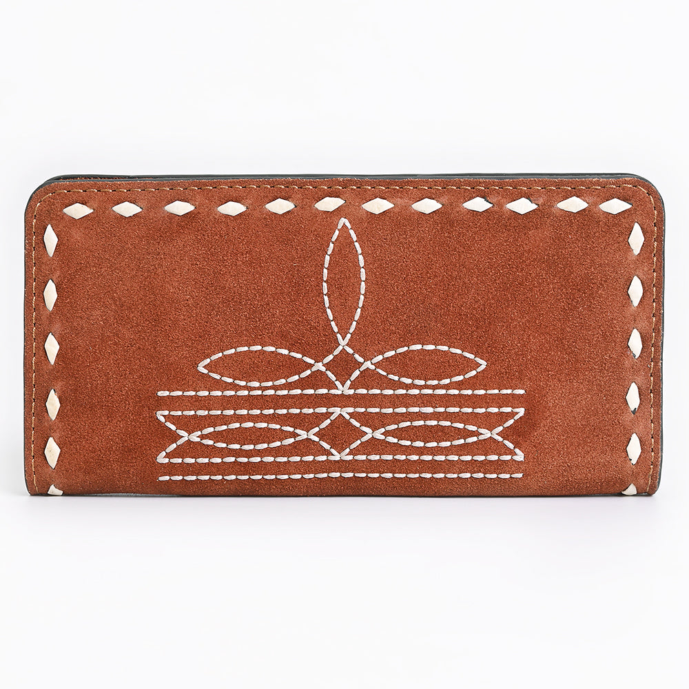 ADBG1687 Genuine suede Leather Wallet with White Whipstitch Embroidery - Western Style