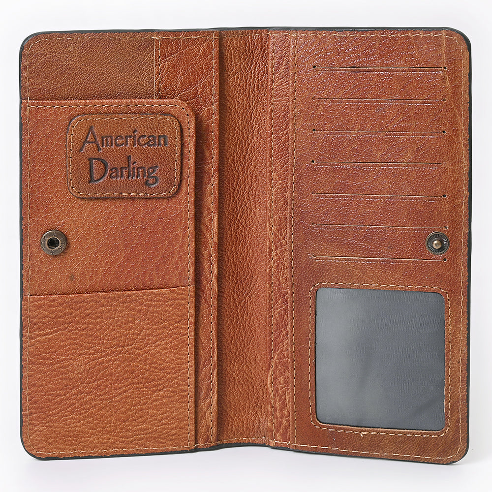 ADBG1687 Genuine suede Leather Wallet with White Whipstitch Embroidery - Western Style