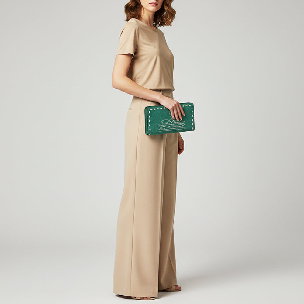 ADBG1687 Genuine suede Leather Wallet with White Whipstitch Embroidery - Western Style