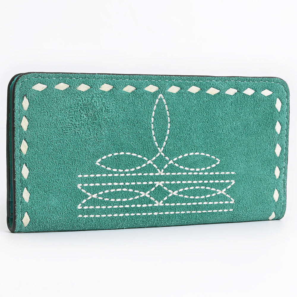 ADBG1687 Genuine suede Leather Wallet with White Whipstitch Embroidery - Western Style