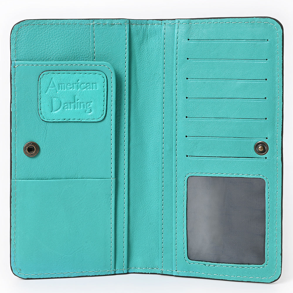 ADBG1687 Genuine suede Leather Wallet with White Whipstitch Embroidery - Western Style