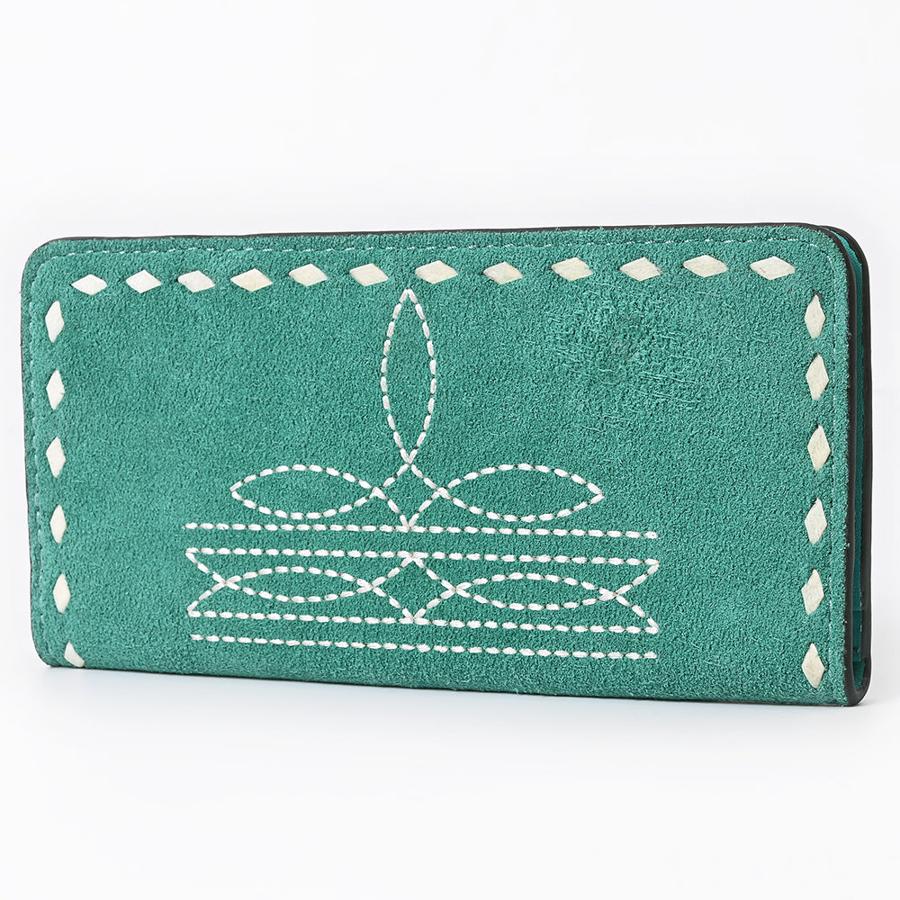 ADBG1687 Genuine suede Leather Wallet with White Whipstitch Embroidery - Western Style