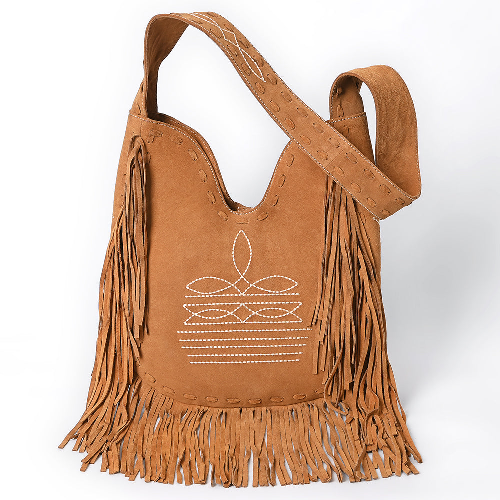ADBGA734 Genuine suede Fringe Large Crossbody Bag - Western Embroidered Boho Hobo Purse