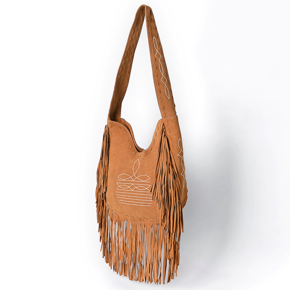 ADBGA734 Genuine suede Fringe Large Crossbody Bag - Western Embroidered Boho Hobo Purse
