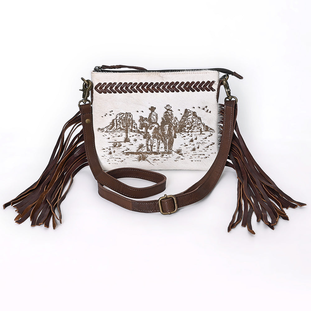 ADBGM554 Cowhide Crossbody Bag with Desert Riders Scene - Western Fringe Leather Purse