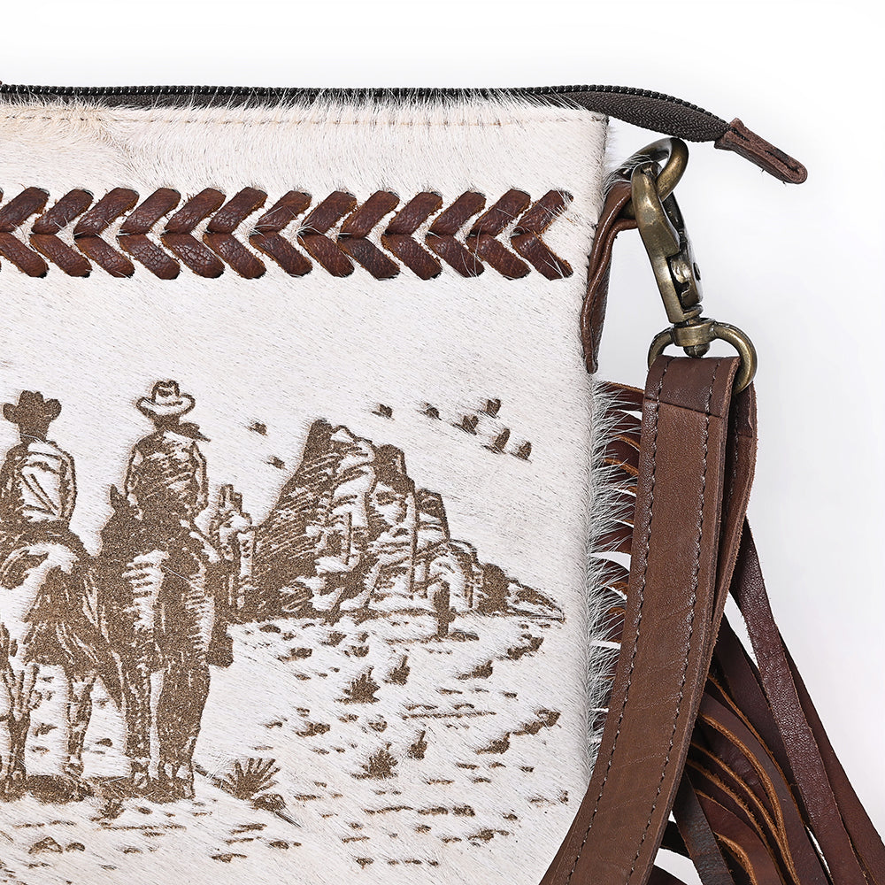 ADBGM554 Cowhide Crossbody Bag with Desert Riders Scene - Western Fringe Leather Purse