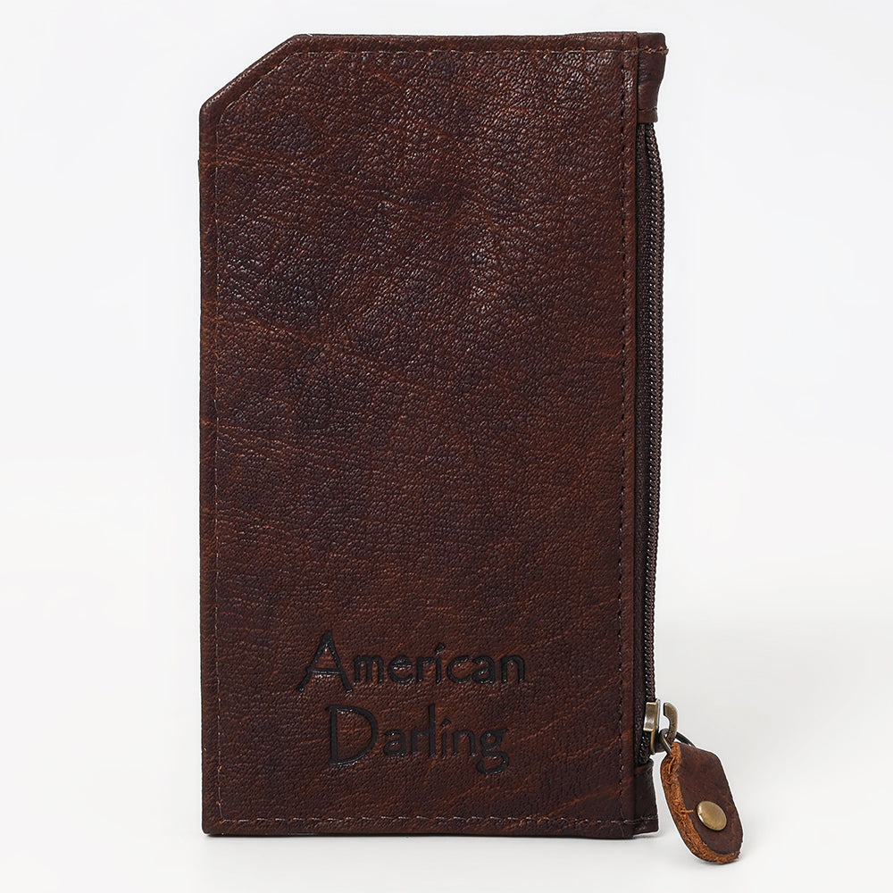 ADCCM111 Hand-Painted Leather Cactus Card Holder with Zipper Pocket