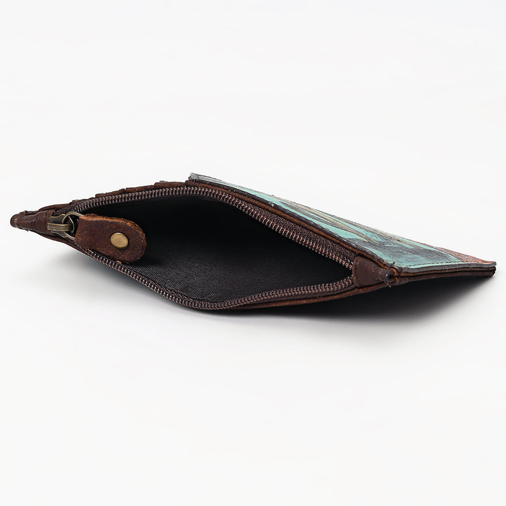 ADCCM113 Hand-Painted Leather Card Holder - Southwestern Cactus Design