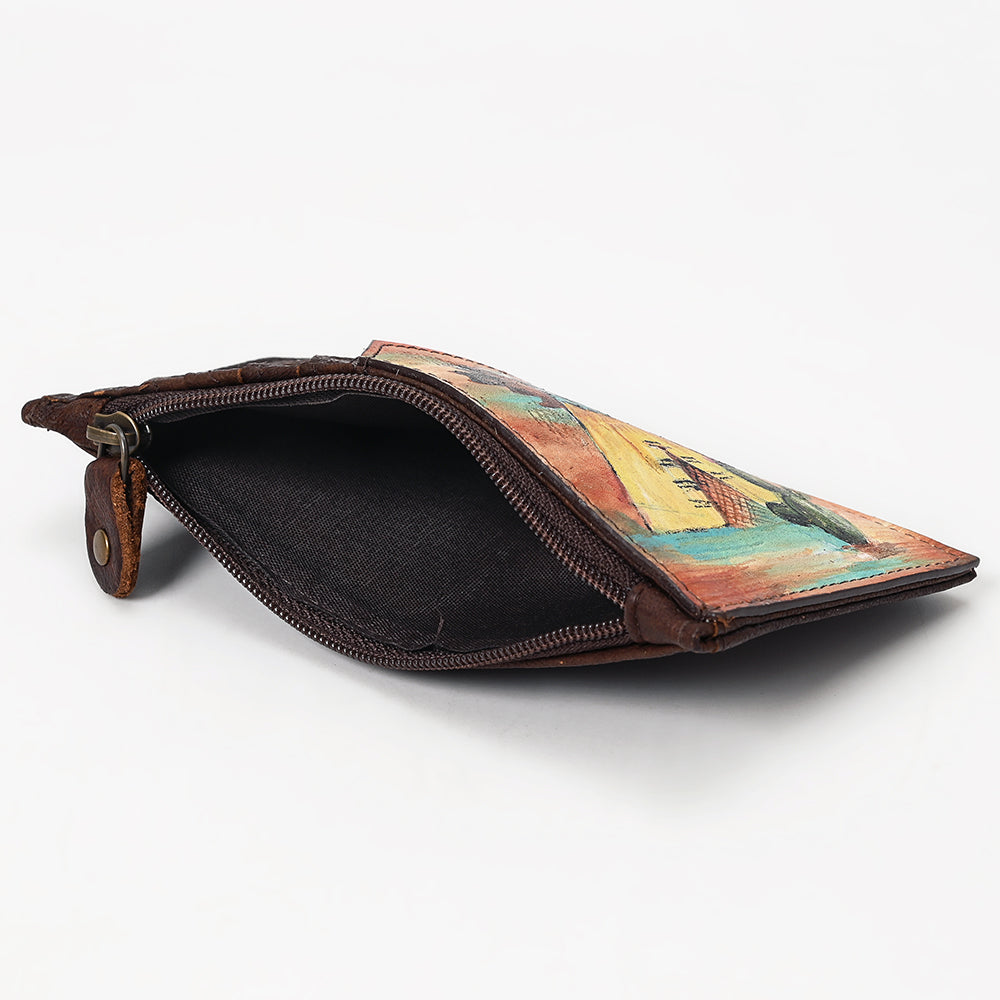 ADCCM114 Hand-Painted Leather Card Holder - Teepee & Cactus Western Art