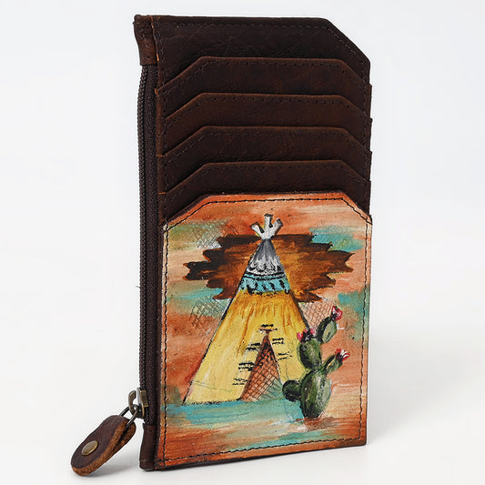 ADCCM114 Hand-Painted Leather Card Holder - Teepee & Cactus Western Art