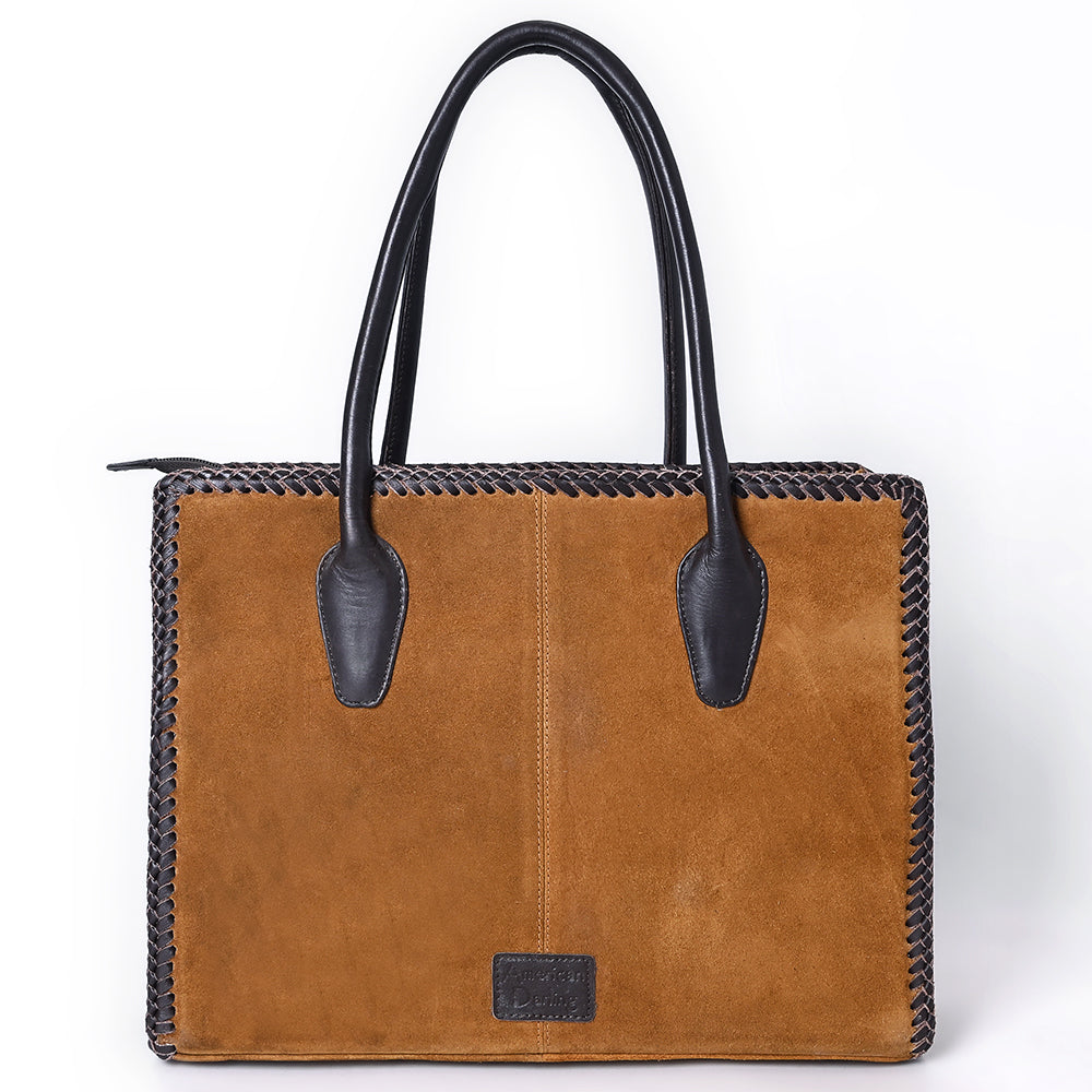 ADBGM556 Western Arrow Embroidered Genuine suede Tote - Hand-Laced Leather Trim Cowgirl Handbag