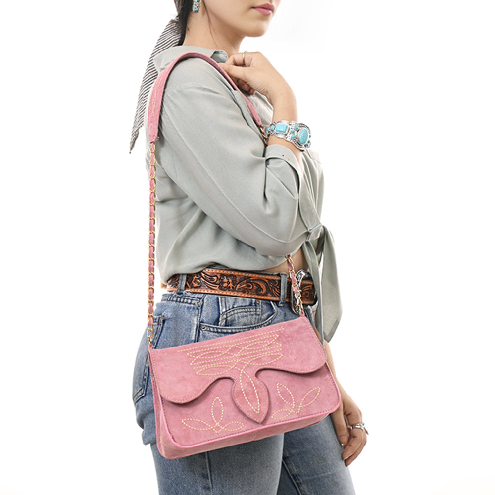 ADBGA692 Western Clutch Crossbody Bag with Cream Embroidery & Chain Strap