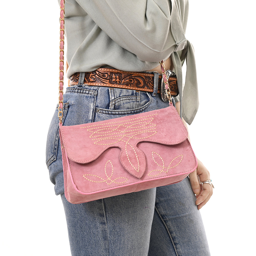 ADBGA692 Western Clutch Crossbody Bag with Cream Embroidery & Chain Strap