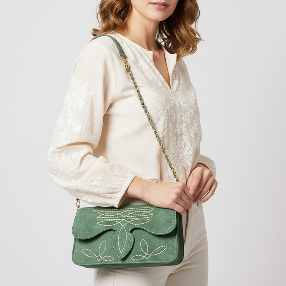 ADBGA692 Western Clutch Crossbody Bag with Cream Embroidery & Chain Strap