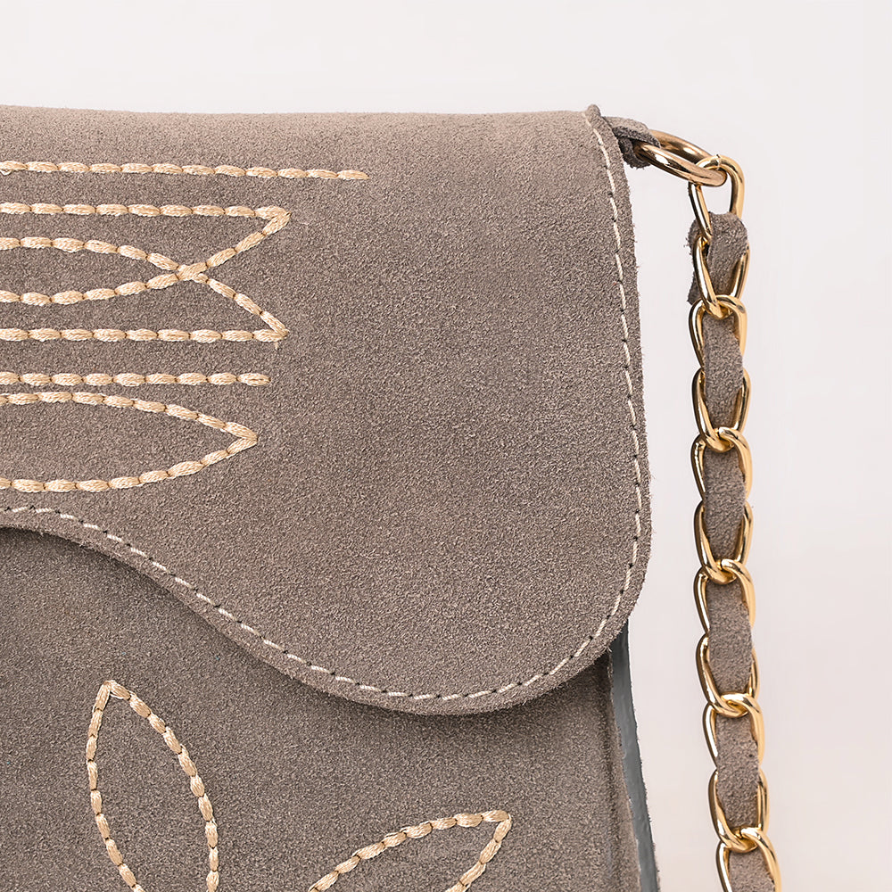 ADBGA692 Western Clutch Crossbody Bag with Cream Embroidery & Chain Strap