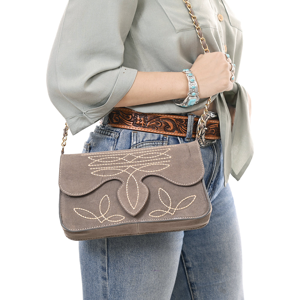 ADBGA692 Western Clutch Crossbody Bag with Cream Embroidery & Chain Strap