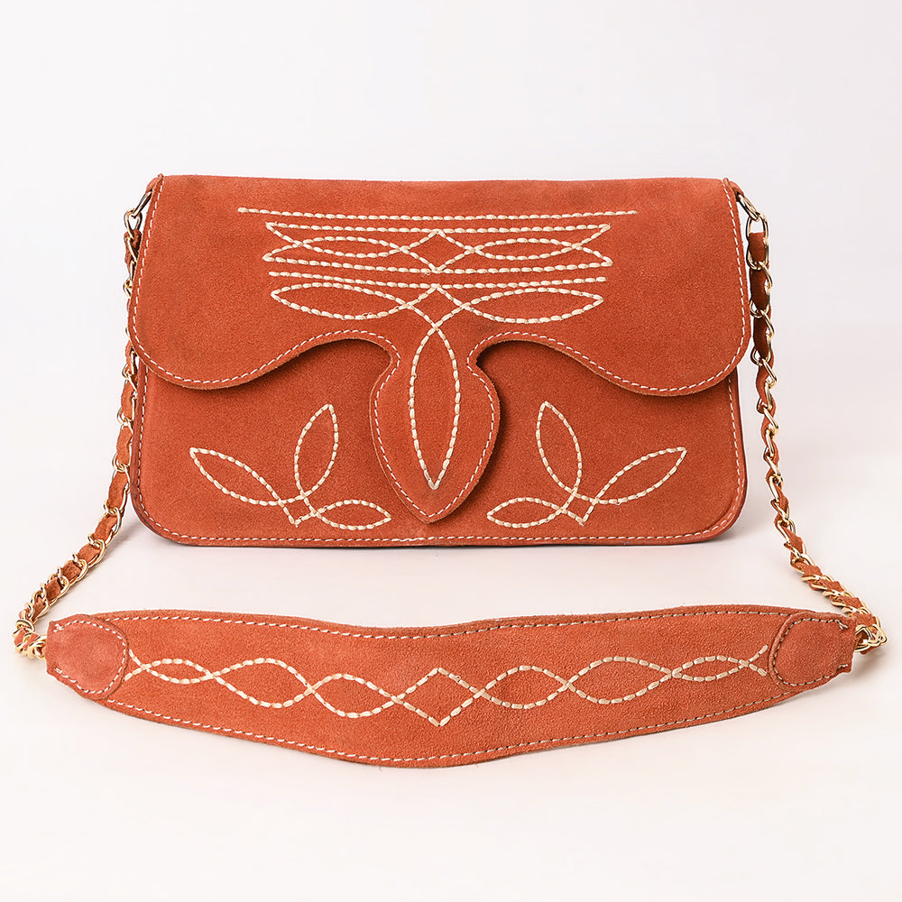 ADBGA692 Western Clutch Crossbody Bag with Cream Embroidery & Chain Strap