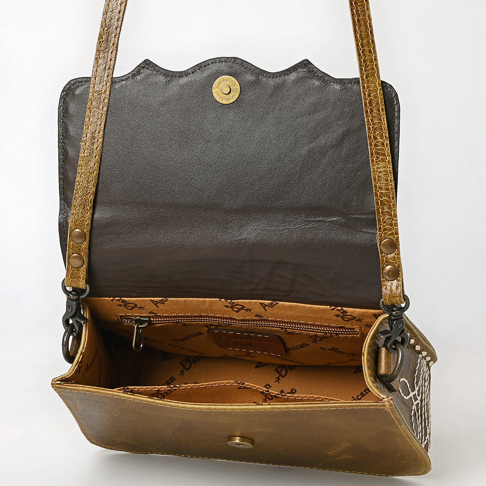 ADBG1692 Distressed Leather Crossbody Bag with White Whipstitch Embroidery - Western Style